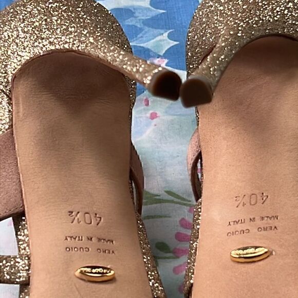 Sergio Rossi Scarpe Donna Rose Ribbon and Gold Glitter Heels - Picture 11 of 17